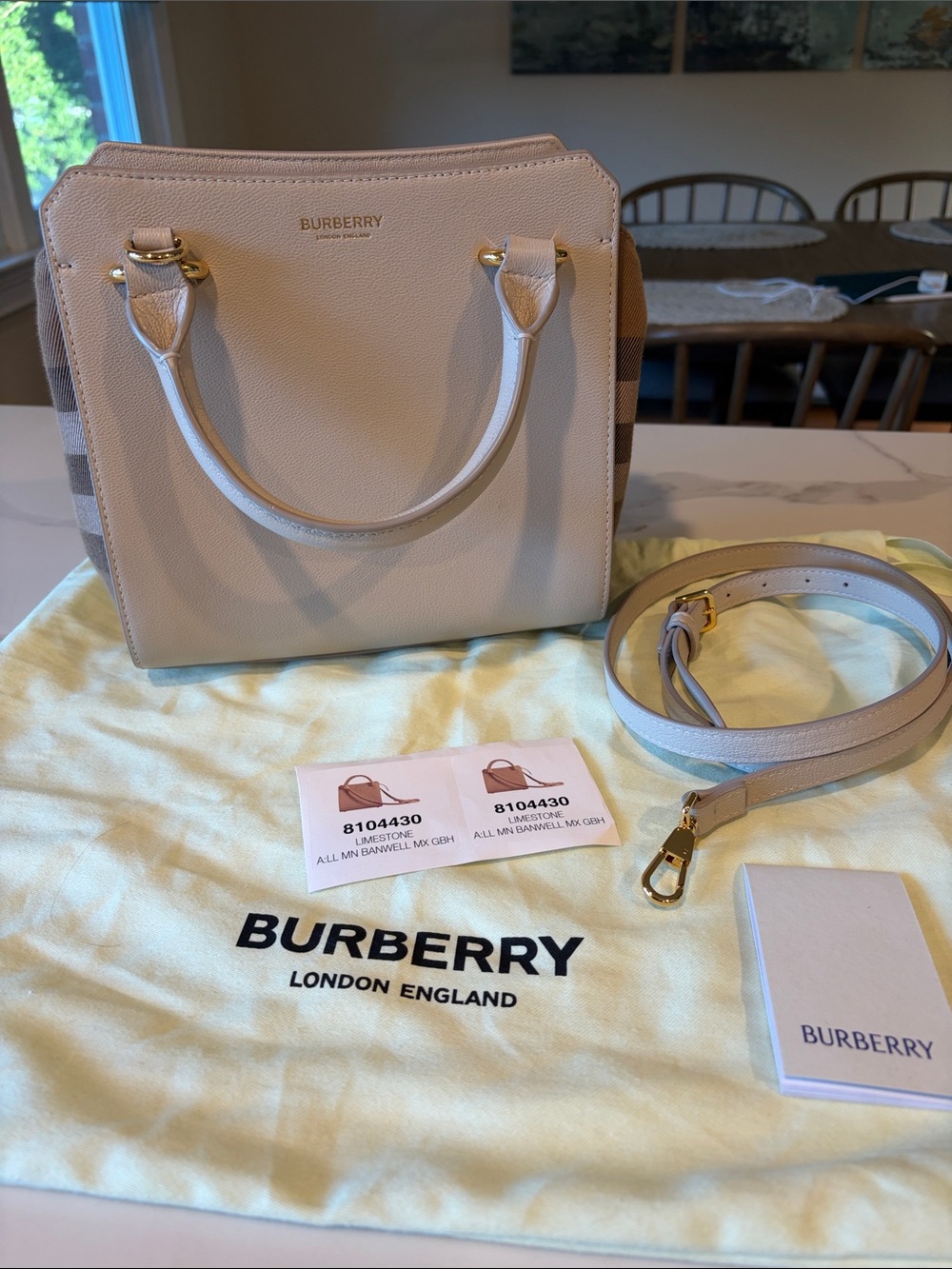 Pre-loved Burberry Banwell Mini Calfskin Leather Tote - limestone